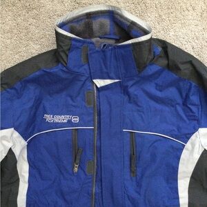 Free Country winter ski jacket, boys size XL (14/16), blue, gray, off white